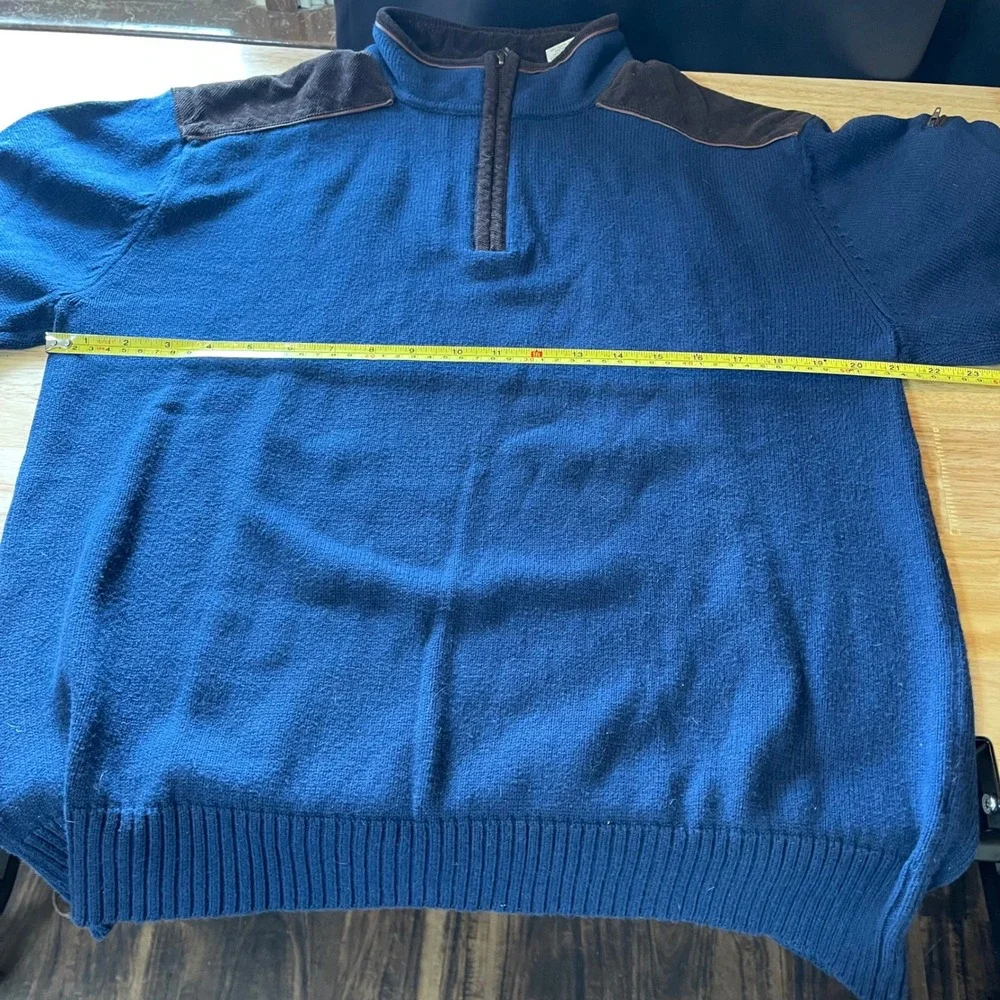 Orvis Mens‎ Blue Cotton Quarter Zip Sweater Corduroy Elbow Shoulder Patches M
